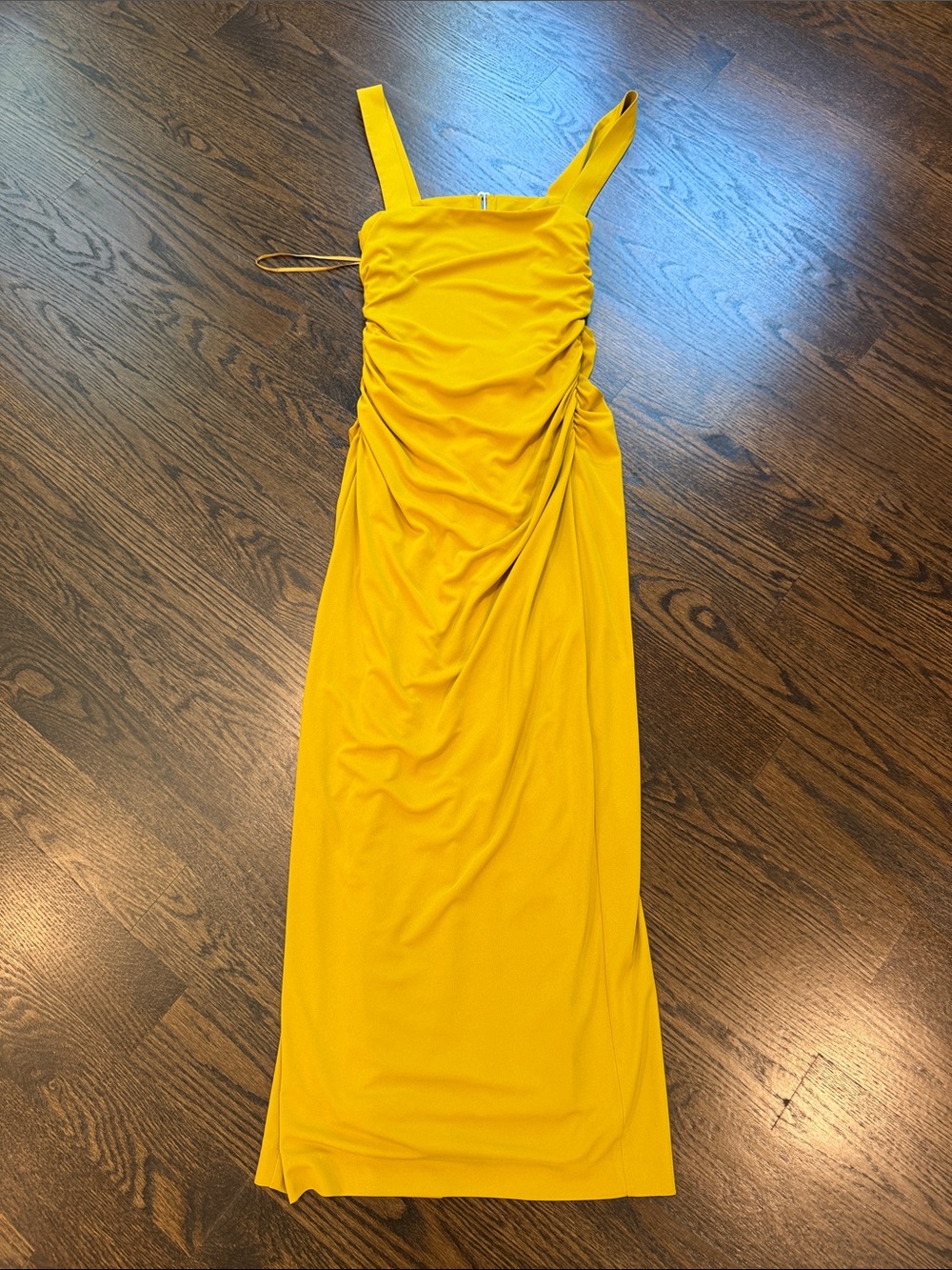 Zara Sleeveless Yellow Ruched Maxi Dress